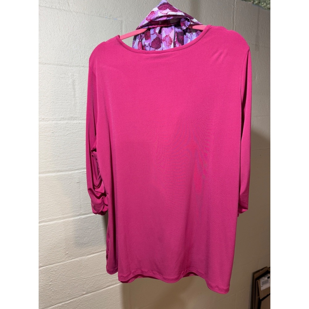 Susan Graver Pink Easy to Wear Scoop Neck 1X Top with Bohemian Infinity‎ Scarf - Picture 7 of 15